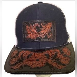 Pretty Floral Tooled Leather Cap